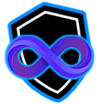 A black shield with a blue border around a purple infinity symbol, the store icon for Blocks Shield