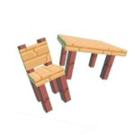 A small wooden chair next to a wooden table, the store icon for Furniture Pack