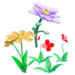 Yellow, purple and red flowers with green stems, the store icon for Garden Pack
