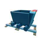 A blue mine cart on a short rail track, the store icon for Railway Pack!