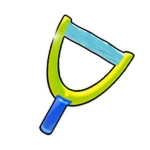 A yellow-and-blue slingshot, the store icon for Sling Shot [Can Destroy Blocks]